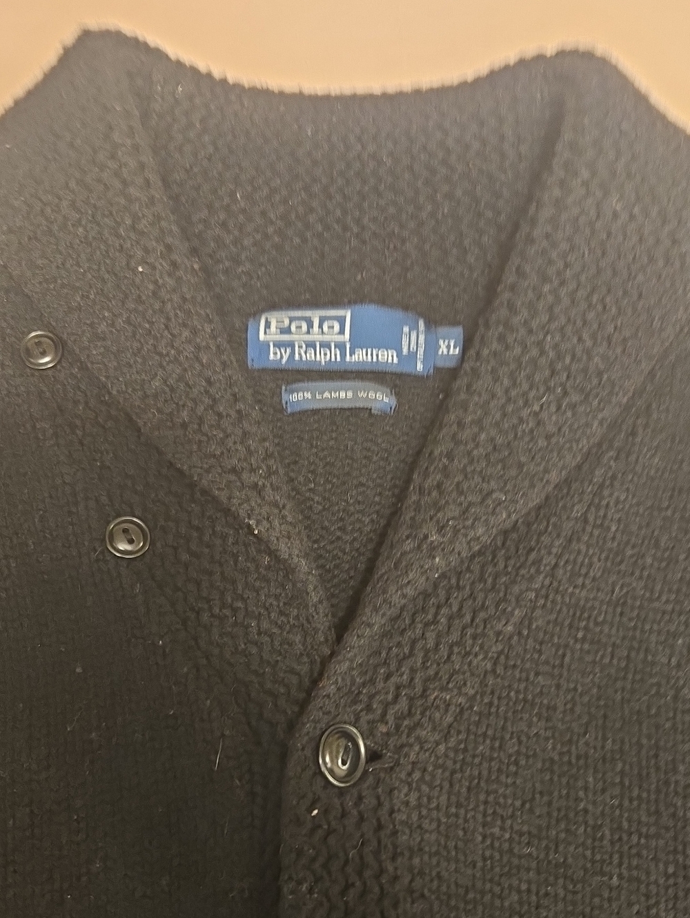 Polo by Ralph Lauren Black Shawl-Collar Lambswool Cardigan Jacket